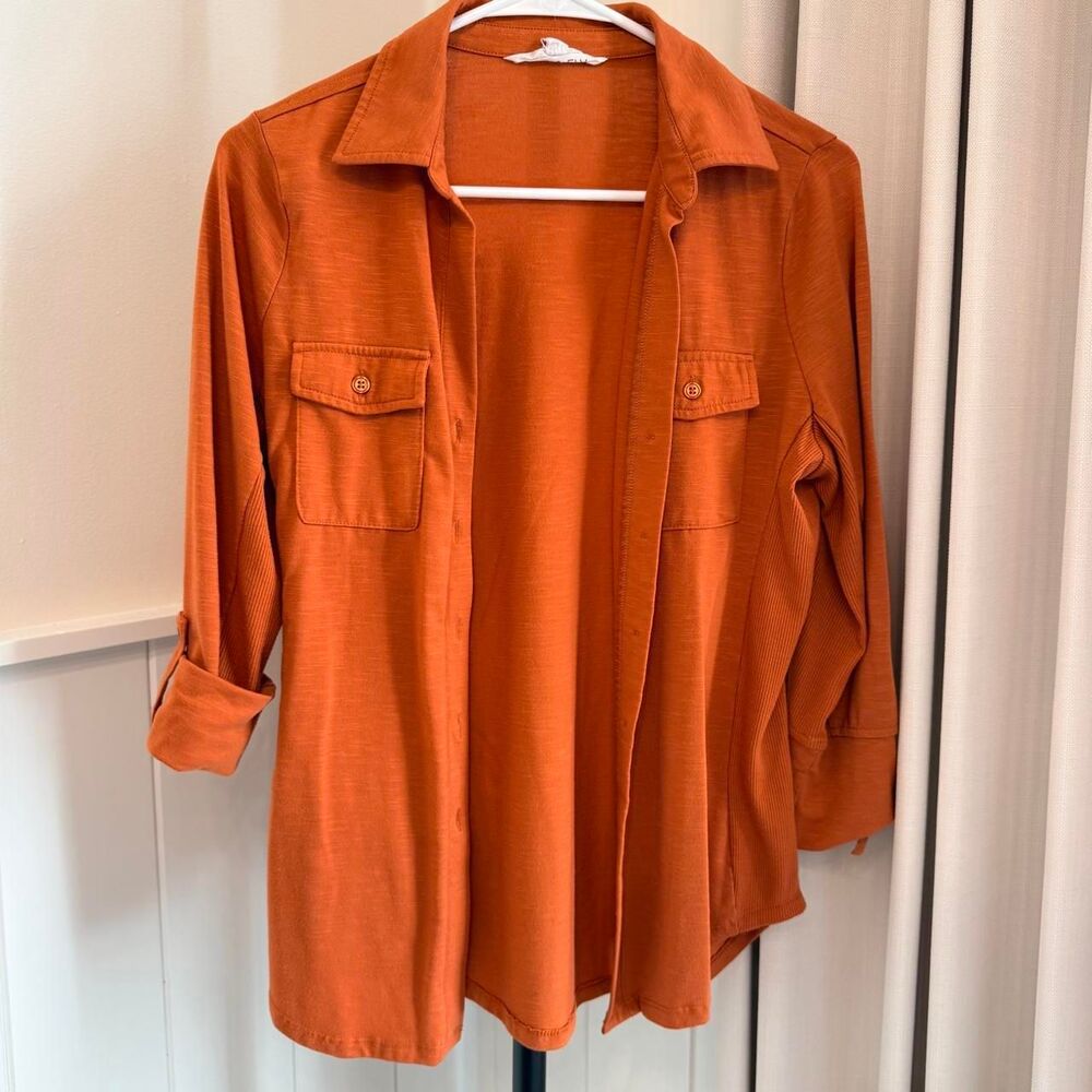 Orange Utility Shacket Button Down Top Size Small